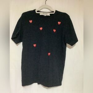 Comme des Garcons PLAY Black Tee with Red Hearts